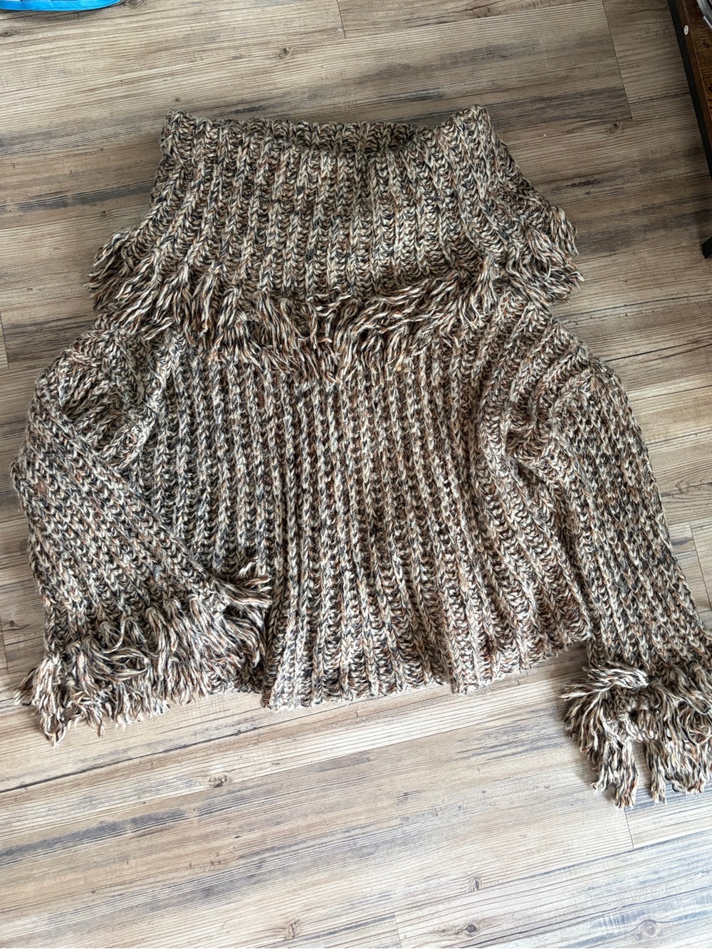 Free People Kinsley Chunky Knit Fringe Off-the-Shoulder Cowlneck Sweater